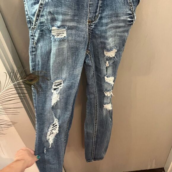 Dollhouse  Denim Distressed Overalls Jumper Size 1. - Picture 5 of 13